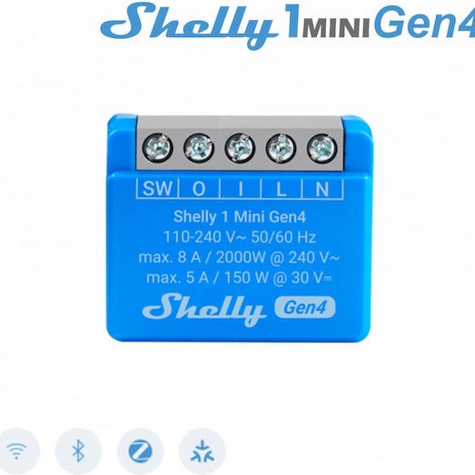 Shelly 1 Mini Smart Ενδιάμεσος Διακόπτης με Σύνδεση ZigBee