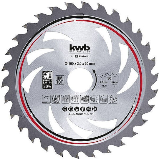 KWB Δίσκος Κοπής Ξύλου με 30 Δόντια 190mm 586956