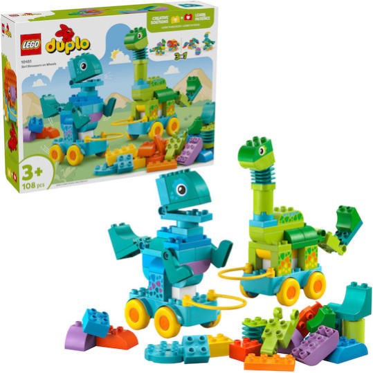Lego Duplo 3in1 Dinosaurs on Wheels για 3+ Ετών 108τμχ