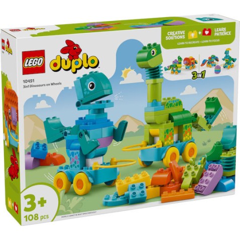 Lego Duplo 3in1 Dinosaurs on Wheels για 3+ Ετών 108τμχ