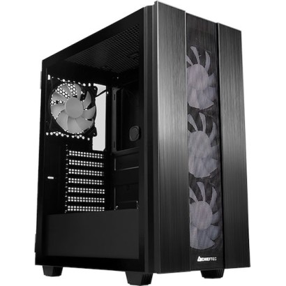 Chieftec Hunter 2 Gaming Midi Tower Κουτί Υπολογιστή με Πλαϊνό Παράθυρο και RGB Φωτισμό Μαύρο