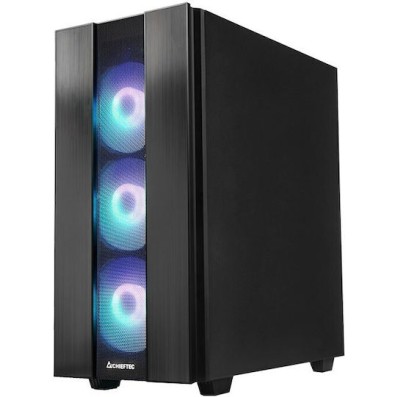 Chieftec Hunter 2 Gaming Midi Tower Κουτί Υπολογιστή με Πλαϊνό Παράθυρο και RGB Φωτισμό Μαύρο