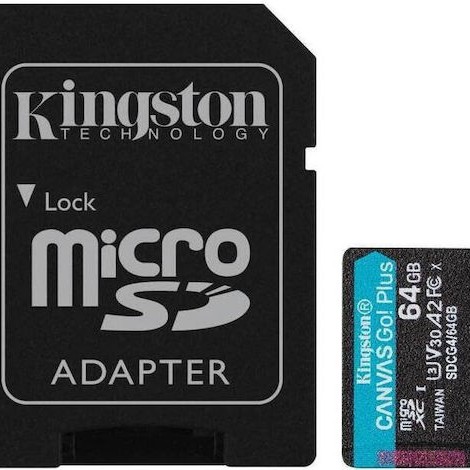 Kingston Canvas Go Plus microSDXC 64GB Class 10 U3 V30 A2 UHS-I με αντάπτορα