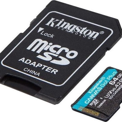 Kingston Canvas Go Plus microSDXC 64GB Class 10 U3 V30 A2 UHS-I με αντάπτορα