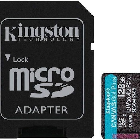 Kingston Canvas Go Plus microSDXC 128GB Class 10 U3 V30 A2 UHS-I με αντάπτορα