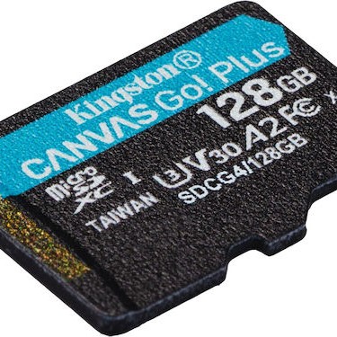 Kingston Canvas Go Plus microSDXC 128GB Class 10 U3 A2 UHS-I με αντάπτορα