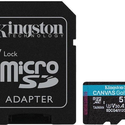 Kingston Canvas Go Plus SDXC 512GB Class 10 U3 V30 A2 UHS-I με αντάπτορα