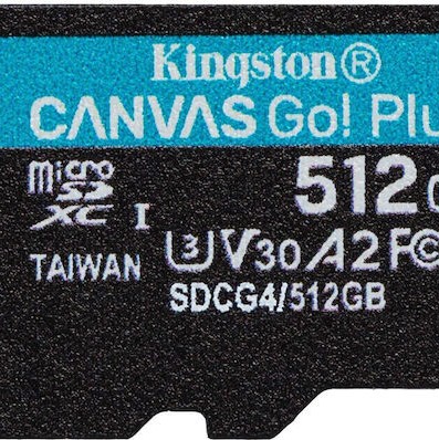 Kingston Canvas Go Plus SDXC 512GB Class 10 U3 V30 A2 UHS-I με αντάπτορα