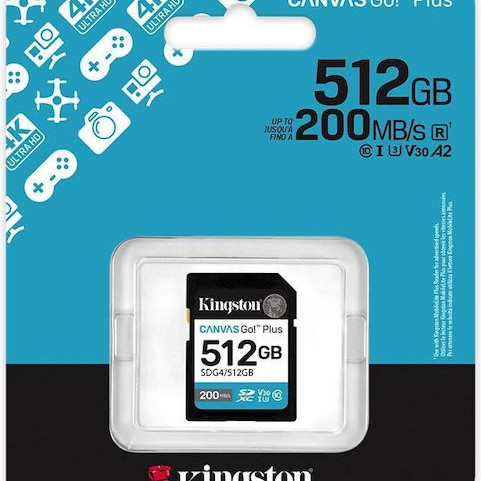 Kingston Canvas Go Plus SDXC 512GB Class 10 U3 V30 UHS-I με αντάπτορα