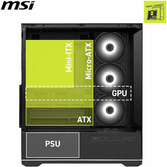 MSI MAG PANO 110R PZ Gaming Midi Tower Κουτί Υπολογιστή με Πλαϊνό Παράθυρο και ARGB Φωτισμό Μαύρο