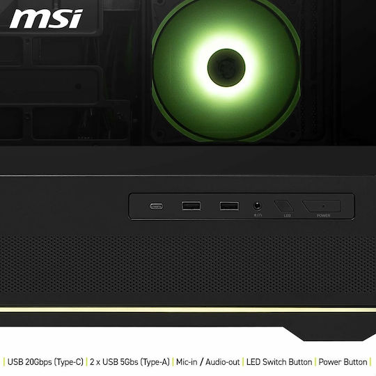 MSI MAG PANO 110R PZ Gaming Midi Tower Κουτί Υπολογιστή με Πλαϊνό Παράθυρο και ARGB Φωτισμό Μαύρο