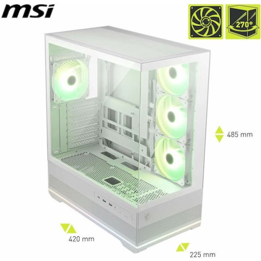 MSI MAG PANO 110R PZ Gaming Midi Tower Κουτί Υπολογιστή με Πλαϊνό Παράθυρο και ARGB Φωτισμό Λευκό