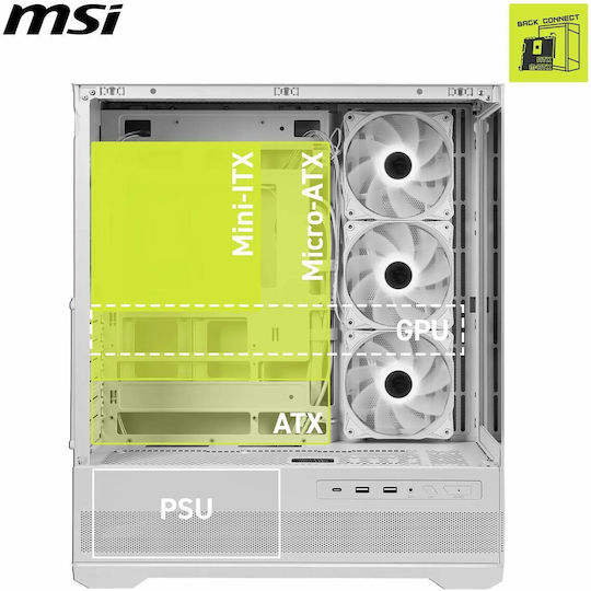 MSI MAG PANO 110R PZ Gaming Midi Tower Κουτί Υπολογιστή με Πλαϊνό Παράθυρο και ARGB Φωτισμό Λευκό
