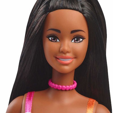 Barbie Checkered Flower Midi Dress Black Hair Κούκλα Fashionistas Fashionistas Μελαχρινή Κίτρινο Φόρεμα - Ροζ Λουλούδια για 3+ Ετών