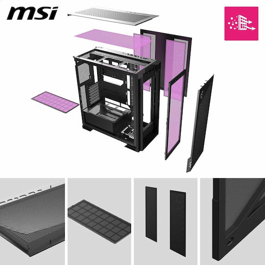 MSI MPG VELOX 300R AIRFLOW PZ Midi Tower Κουτί Υπολογιστή με ARGB Φωτισμό Μαύρο