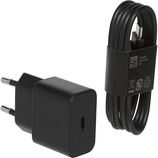 Samsung Φορτιστής με Θύρα USB-C και Καλώδιο USB-C - USB-C 25W Power Delivery Μαύρος (EP-T2510X)