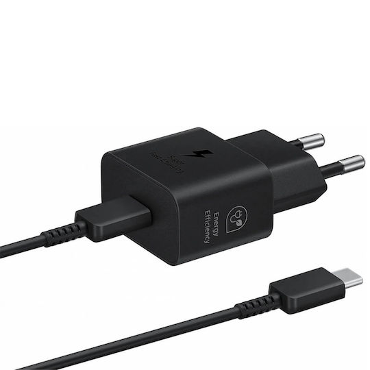 Samsung Φορτιστής με Θύρα USB-C και Καλώδιο USB-C - USB-C 25W Power Delivery Μαύρος (EP-T2510X)