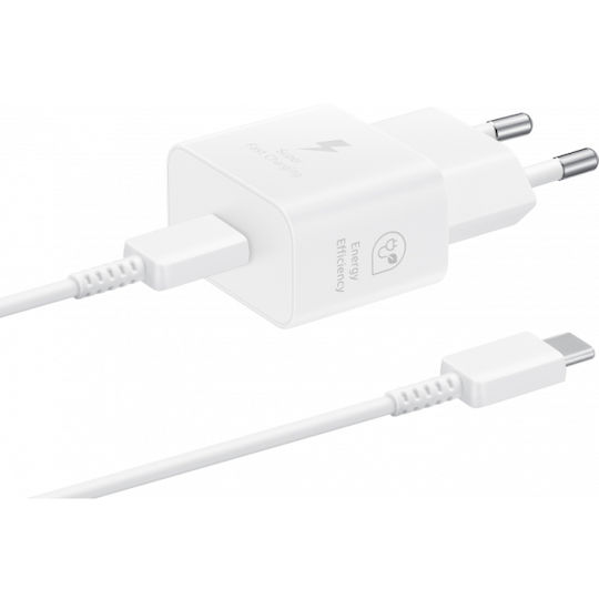 Samsung Φορτιστής με Θύρα USB-C και Καλώδιο USB-C - USB-C 25W Power Delivery Λευκός (EP-T2510X)