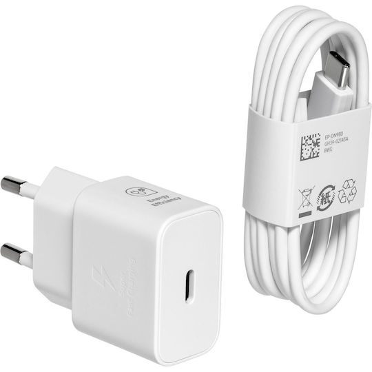 Samsung Φορτιστής με Θύρα USB-C και Καλώδιο USB-C - USB-C 25W Power Delivery Λευκός (EP-T2510X)