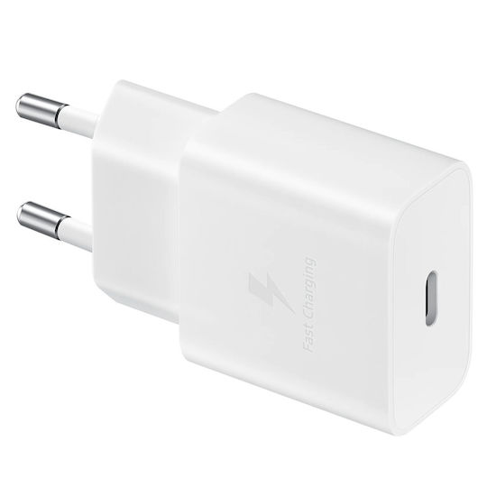 Samsung Φορτιστής με Θύρα USB-C και Καλώδιο USB-C - USB-C 15W Power Delivery Λευκός (EP-T1510X)
