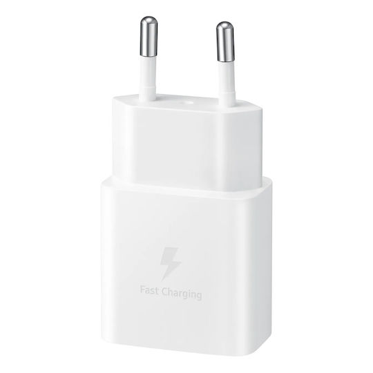 Samsung Φορτιστής με Θύρα USB-C και Καλώδιο USB-C - USB-C 15W Power Delivery Λευκός (EP-T1510X)