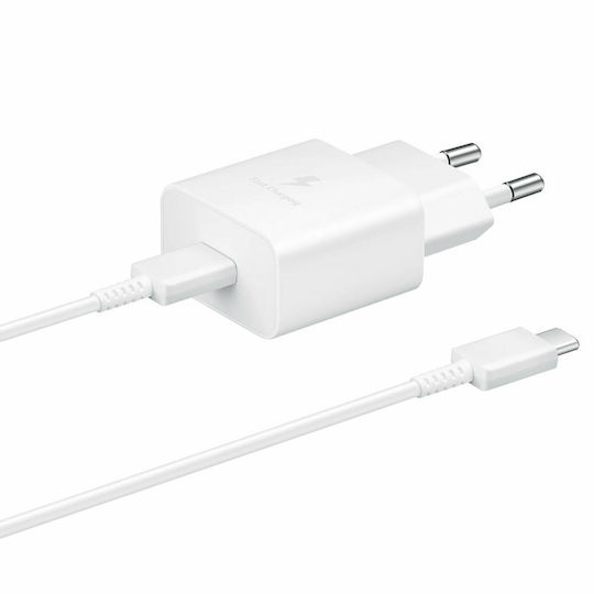 Samsung Φορτιστής με Θύρα USB-C και Καλώδιο USB-C - USB-C 15W Power Delivery Λευκός (EP-T1510X)