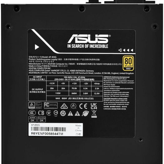 Asus Prime 850W Λευκό Τροφοδοτικό Υπολογιστή Full Modular 80 Plus Gold