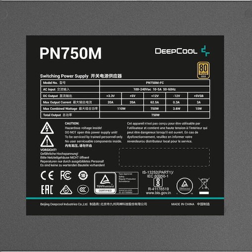 Deepcool PN750M 750W Μαύρο Τροφοδοτικό Υπολογιστή Full Modular 80 Plus Gold