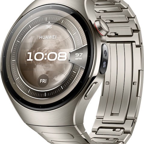 Huawei Watch 5 Titanium 46mm Αδιάβροχο με eSIM και Παλμογράφο (Ασημί)