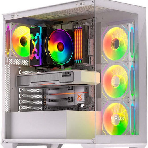Krux Exo Gaming Midi Tower Κουτί Υπολογιστή με Πλαϊνό Παράθυρο και ARGB Φωτισμό Λευκό