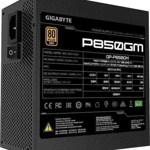 Gigabyte P850GM 850W Μαύρο Τροφοδοτικό Υπολογιστή Full Modular 80 Plus Gold