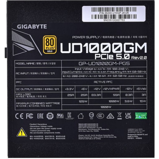 Gigabyte GP-UD1000GM PG5 rev. 2.0 1000W Μαύρο Τροφοδοτικό Υπολογιστή Full Modular 80 Plus Gold