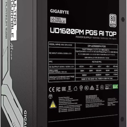Gigabyte 1600W Μαύρο Τροφοδοτικό Υπολογιστή Full Modular 80 Plus Platinum (GP-UD1600PM-PG5)
