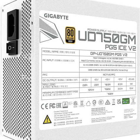 Gigabyte UD750GM rev. 1.0 750W Λευκό Τροφοδοτικό Υπολογιστή Full Modular 80 Plus Gold