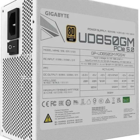 Gigabyte UD850GM PG5W 850W Λευκό Τροφοδοτικό Υπολογιστή Full Modular 80 Plus Gold