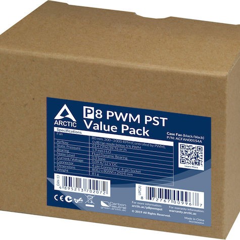 Arctic P8 PWM PST Case Fan 80mm με Σύνδεση 4-Pin / 4-Pin Molex 5τμχ
