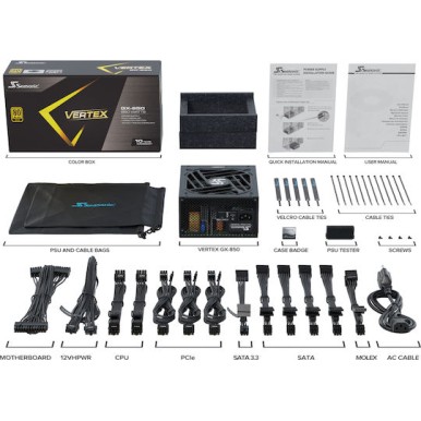 Seasonic Vertex GX 850W Μαύρο Τροφοδοτικό Υπολογιστή Full Modular 80 Plus Gold