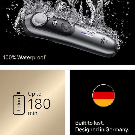 Braun Series 9 Επαναφορτιζόμενη Κουρευτική Μηχανή Ασημί BT9520