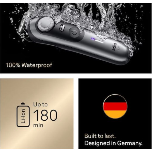 Braun Series 9 Επαναφορτιζόμενη Κουρευτική Μηχανή Ασημί BT9520