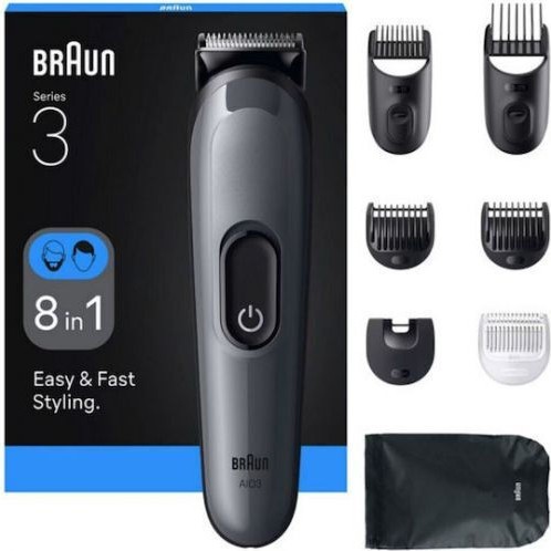 Braun Series 3 Επαναφορτιζόμενη Κουρευτική Μηχανή Γκρι AIO3540