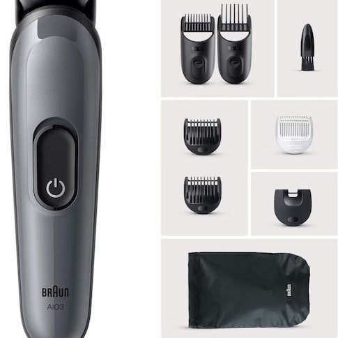 Braun Series 3 Επαναφορτιζόμενη Κουρευτική Μηχανή Γκρι AIO3540