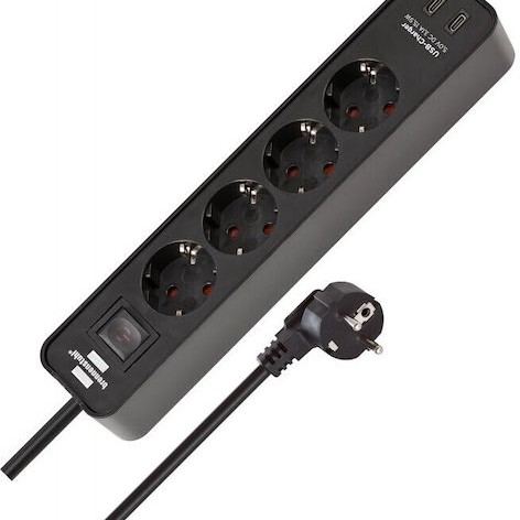 Brennenstuhl Ecolor Πολύπριζο 4 Θέσεων με 2 USB-C, Διακόπτη και Καλώδιο 1.5m