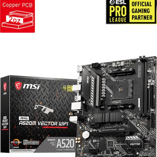 MSI A520M Vector WIFI Motherboard Micro ATX με AMD AM4 Socket 7D14-008R