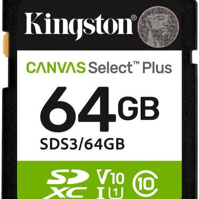 64gb Sd Memory Card Kingston Canvas Select Plus Uhs-i U1 V10 Read Speed Up To 100mb/s