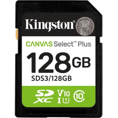 Kingston Canvas Select Plus SDXC 128GB Class 10 U1 V10 UHS-I με αντάπτορα