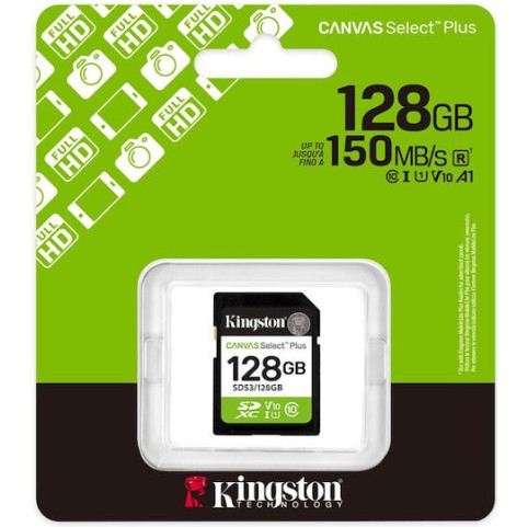 Kingston Canvas Select Plus SDXC 128GB Class 10 U1 V10 UHS-I με αντάπτορα