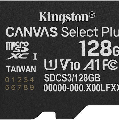 Kingston Canvas Select Plus microSDXC 128GB Class 10 U1 A1 με αντάπτορα