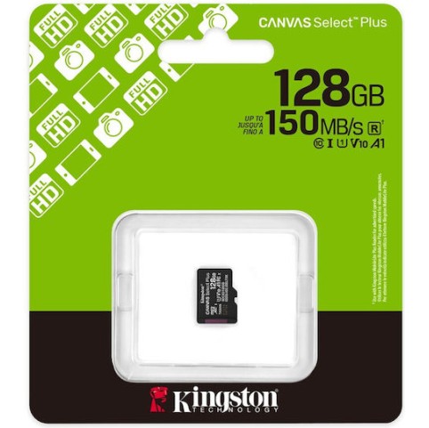 Kingston Canvas Select Plus microSDXC 128GB Class 10 U1 A1 με αντάπτορα