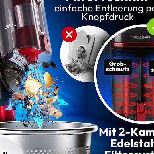 ProfiCare Pc-bs Επαναφορτιζόμενη Σκούπα Stick 22.2V Κόκκινη