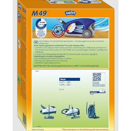 Swirl M49 Σακούλες Σκούπας 4τμχ Συμβατή με Σκούπα Miele